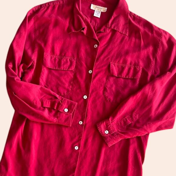 Vintage Red 100% Silk Blouse Size Large Silkland Collar Button Down Pocket - Picture 6 of 7